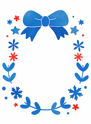 식물 디자인 컬러 눈_날씨 이벤트 파일형식 AI콘텐츠 리본 꽃 프레임 장식 파란색 빨간색 흰색 눈송이 백그라운드 화초 예술 그래픽 이미지 인테리어 기념일 JPG 일러스트 국내일러스트 AI일러스트