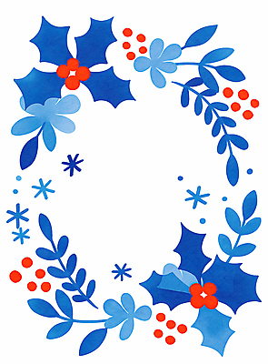 도형 식물 계절 컬러 잎 무늬 카드_감사 생태계 파일형식 AI콘텐츠 겨울 장식 파란색 빨간색 꽃 나뭇잎 디자인 생명 자연 테마 원형 청첩장 대칭 패턴 생동감 JPG 일러스트 국내일러스트 AI일러스트