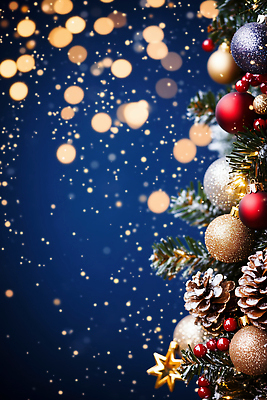 자연요소 나무 식물 편집이미지 계절 기념일 컬러 크리스마스 모션 파일형식 AI콘텐츠 크리스마스트리 장식 조명 금색 빨간색 공 백그라운드 반짝임 소나무 별 축제 감정 JPG 겨울 이미지편집 AI컴퓨터그래픽