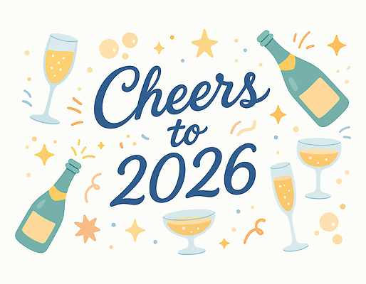 음료 컬러 일러스트 캘리그라피 잔 기념 이벤트 여러명 장식 파티 축제 기쁨 모임 축하 샴페인 즐거움 2026년 국내일러스트 AI파일 식기 감정 다수 컨셉 주류 사람 연도 파일형식 벡터