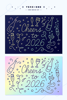 식기 감정 컨셉 주류 이벤트 연도 파일형식 벡터 2026년 디자인 축하 잔 샴페인 물방울 연말 기념 컬러 장식 문자 파티 새해 감사 희망 행복 축제 종이 일러스트 국내일러스트 AI파일