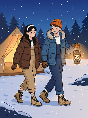 식물 계절 감정 컨셉 관계 모션 레저 조명 캠핑도구 캠핑 파일형식 벡터 겨울 캠핑장 커플 사랑 행복 랜턴 텐트 숲 나무 걷기 손잡기 데이트 휴가 여행 야외활동 눈덮임 일러스트 국내일러스트 AI파일