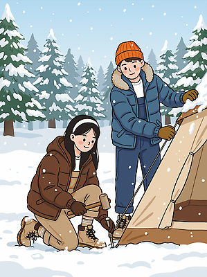 식물 계절 감정 컨셉 레저 눈_날씨 표정 캠핑도구 사람 파일형식 벡터 겨울 캠핑 텐트 숲 남자 여자 웃음 야외활동 여행 휴가 따뜻함 행복 귀여움 나무 눈송이 일러스트 국내일러스트 AI파일