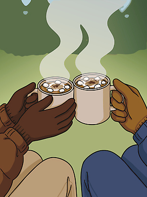 식기 잡화 계절 감정 음료 다수 컨셉 관계 불 레저 디저트 사람 감각 생태계 파일형식 벡터 겨울 코코아 마시멜로우 두명 장갑 캠핑 따뜻함 야외 컵 휴식 즐거움 여러명 모닥불 자연 숲 편안함 친구 일러스트 국내일러스트 AI파일