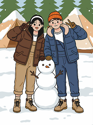 식물 계절 감정 컨셉 관계 레저 표정 캠핑 생태계 파일형식 벡터 겨울 눈사람 캠핑장 눈덮임 야외 행복 즐거움 친구 휴가 휴일 미소 천막 나무 자연 일러스트 국내일러스트 AI파일