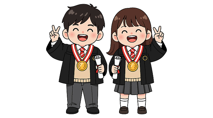 학생 기념일 포즈 유니폼 일러스트 졸업 학교 성공 졸업식 기념 표정 이벤트 친구 학습 기쁨 축하 우승 메달 대회 증서 국내일러스트 AI파일 옷 교육 감정 컨셉 관계 최고 상_상패 파일형식 벡터