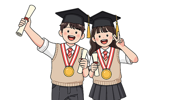 학생 교육 기념일 일러스트 학교 성공 졸업식 웃음 이벤트 친구 축제 기쁨 축하 졸업장 메달 대학교 성격 국내일러스트 AI파일 감정 컨셉 졸업 관계 표정 상_상패 파일형식 벡터