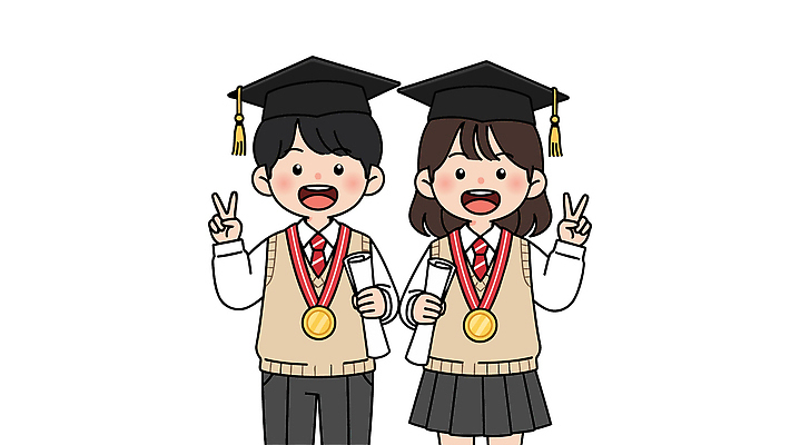 학생 일러스트 학교 미래 졸업식 청년 친구 학습 기쁨 축하 졸업가운 졸업장 상패 트로피 메달 노력 기념사진 동창 세레모니 국내일러스트 AI파일 교육 감정 컨셉 졸업 관계 성인 가운 상_우승 상_상패 파일형식 벡터