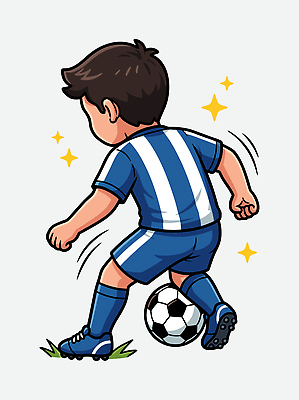 어린이 스포츠 유니폼 일러스트 축구공 공 모션 놀이 소년 뒷모습 운동 축구 시간 킥 집중 즐거움 열정 장면 리듬 일러캐릭터 AI파일 캐릭터 옷 남자 감정 뷰포인트 컨셉 축구용품 건강 사람 구기 파일형식 벡터