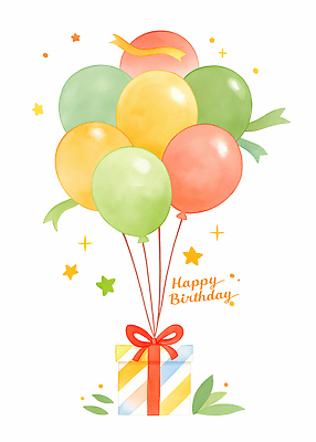 JPG 디자인 기념일 행복 어린이 컬러 일러스트 기념 선물 이벤트 장식 선물상자 파티 축제 기쁨 축하 생일 분위기 잔치 풍선 국내일러스트 AI일러스트 AI콘텐츠 감정 컨셉 사람 상자 파일형식