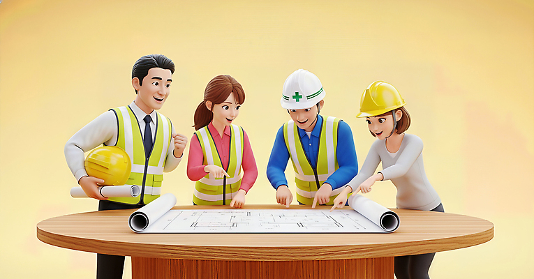 JPG 편집이미지 직업 건축 지도 협력 기술 안전 사람 설계도 작업 계획 안전모 헬멧 토론 의견 역할 건설근로자 편집3D 컨셉 건설업 3D 안전장비 보호장비 파일형식