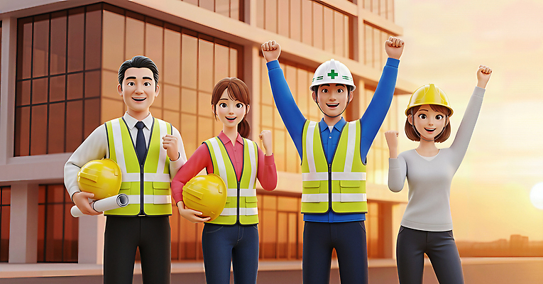 JPG 편집이미지 건축 협력 작업복 안전 여러명 건물 기쁨 설계도 기술자 안전모 헬멧 작업자 프로젝트 건설근로자 편집3D 직업 건축물 옷 감정 다수 건설업 사람 3D 안전장비 보호장비 파일형식