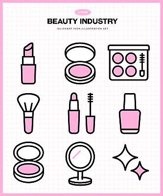 디자인 산업 일러스트 화장 뷰티 물감 화장품 립스틱 도구 붓 팔레트 네일아트 마스카라 아이섀도 국내일러스트 AI파일 미술도구 파일형식 벡터
