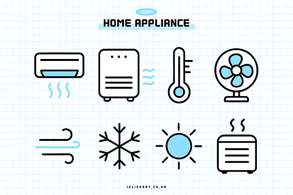 기호 디자인 일러스트 바람 날씨 도구 선풍기 온도계 난로 에어컨 생활가전 난방 기온 냉방 국내일러스트 AI파일 자연요소 문자 가전제품 난방기 파일형식 벡터