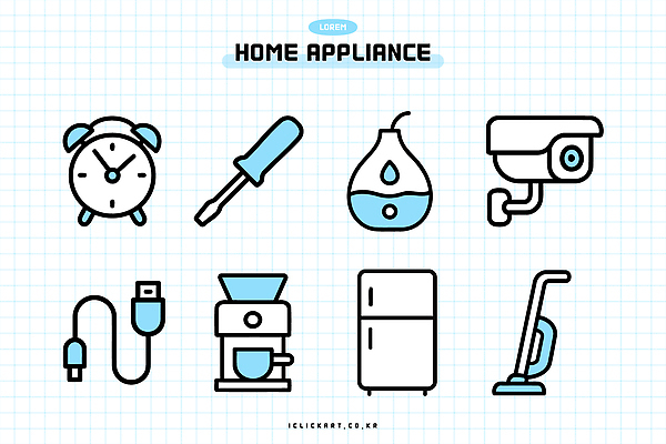 생활용품 일러스트 장신구 전자제품 사무용품 기계 자명종 도구 USB케이블 커피메이커 생활가전 냉장고 청소기 감시카메라 가습기 국내일러스트 AI파일 시계 문구용품 카메라 가전제품 알람 USB 청소도구 오브젝트 커피용품 파일형식 벡터