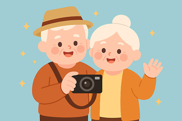 노년 행복 컬러 백그라운드 일러스트 가족 관계 모션 사랑 미소 웃음 취미 실버라이프 카메라 노부부 촬영 추억 즐거움 소통 기념사진 국내일러스트 AI파일 라이프스타일 부부 감정 컨셉 표정 성인 전자제품 파일형식 벡터