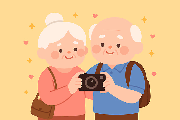 손 여자 노년 남자 행복 백그라운드 일러스트 관계 모션 기념 표정 대화 사랑 웃음 실버라이프 노란색 카메라 노부부 시간 즐거움 소통 국내일러스트 AI파일 라이프스타일 부부 감정 컬러 컨셉 말하기 사람 성인 신체부위 전자제품 파일형식 벡터