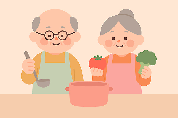 전통 할아버지 노년 행복 할머니 음식 토마토 채소 일러스트 재료 가족 모션 실내 건강 요리 웃음 사람 생활 실버라이프 주방 브로콜리 국자 요리준비 국내일러스트 AI파일 라이프스타일 여자 남자 감정 관계 주방용품 표정 성인 내부 준비 파일형식 벡터