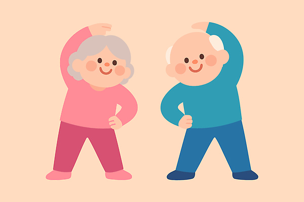 노년 행복 일러스트 모션 실내 표정 건강 웃음 생활 실버라이프 운동 노부부 스트레칭 균형 유연 즐거움 체조 팔 국내일러스트 AI파일 라이프스타일 부부 감정 성인 내부 신체부위 파일형식 벡터