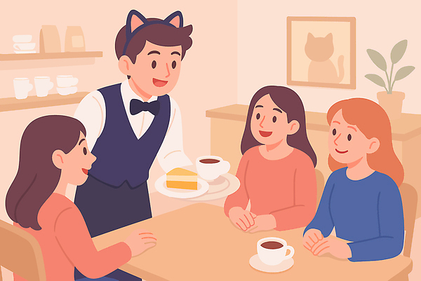 여자 남자 문화 커피 음료 빵 일러스트 탁자 따뜻함 대화 웃음 여러명 일상 친구 케이크 공간 카페 만남 즐거움 서빙 덕후 집사 국내일러스트 AI파일 감정 음식 가구 다수 컨셉 관계 디저트 표정 말하기 사람 라이프 상점 약어 하인 파일형식 벡터