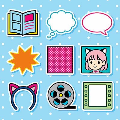 캐릭터 디자인 별 문화 백그라운드 말풍선 스티커 일러스트 책 파란색 필름 그림 애니메이션 픽셀 효과 덕후 국내일러스트 AI파일 자연요소 컬러 약어 파일형식 벡터