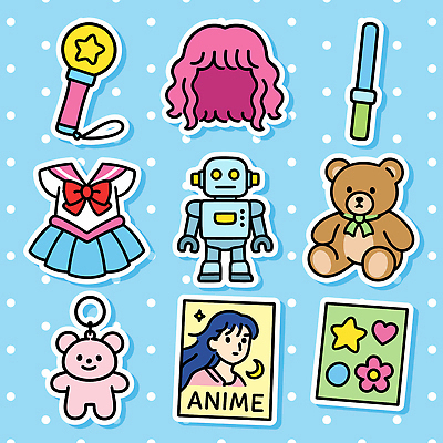 캐릭터 디자인 문화 어린이 인형 백그라운드 스티커 패턴 일러스트 파란색 장난감 디지털 미니어처 막대기 로봇 즐거움 애니메이션 마법봉 키링 응원봉 덕후 국내일러스트 AI파일 감정 컬러 무늬 응원 사람 모형 약어 파일형식 벡터