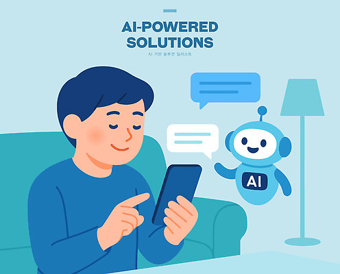 디자인 남자 일러스트 아이디어 기술 표정 이야기 대화 사람 스마트폰 소파 스크린 정보 메시지 어플리케이션 소통 솔루션 채팅 채팅봇 사용자 AI_인공지능 국내일러스트 AI파일 컨셉 의자 말하기 핸드폰 스마트기기 파일형식 벡터
