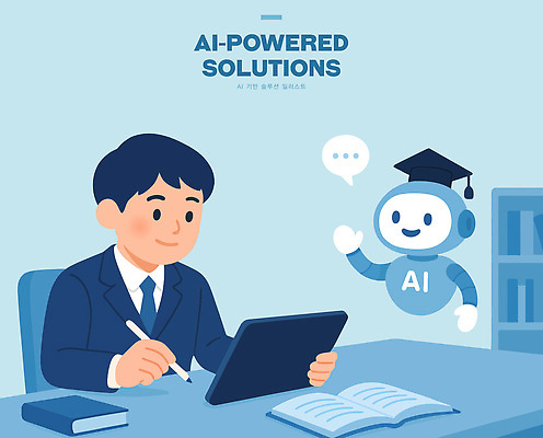 남자 일러스트 미래 기술 대화 사람 학습 컴퓨터 태블릿 사무실 교양 정보 도구 업무 작업 도움 로봇 사전 개발 솔루션 AI_인공지능 국내일러스트 AI파일 교육 컨셉 비즈니스 말하기 책 전자제품 스마트기기 파일형식 벡터