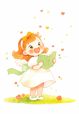 JPG 드레스 공원 꽃 행복 감정 리본 어린이 날개 일러스트 상상 자연 천사 웃음 소녀 책 독서 귀여움 하트 즐거움 그림 창의력 국내일러스트 AI일러스트 AI콘텐츠 모양 식물 옷 공공시설 여자 컨셉 표정 사람 생태계 파일형식