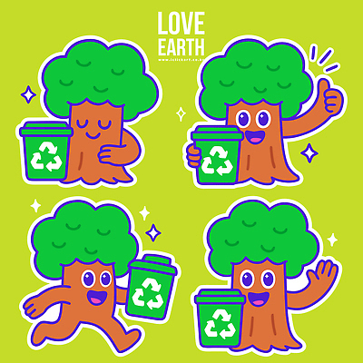 나무 캐릭터 지구 컬러 일러스트 모션 자연 통 건강 사랑 웃음 사람 환경 재활용 메시지 보호 심볼 일러캐릭터 AI파일 식물 감정 컨셉 표정 친환경 생태계 파일형식 벡터