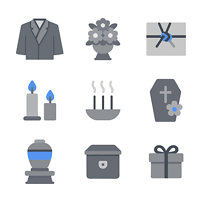 아이콘 꽃 초 촛불 선물 정장 오브젝트 관 애도 제사상 조화 상징물 장례식 추모 상조보험 장례식장 2D아이콘 AI파일 식물 옷 상징 제사 보험 파일형식 벡터