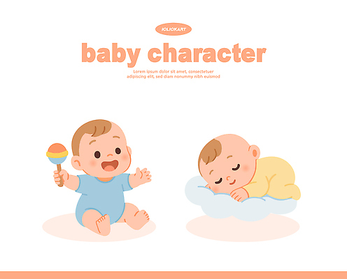 캐릭터 행복 쿠션 일러스트 놀이 표정 웃음 파란색 장난감 노란색 아기 잠 수면 편안함 즐거움 유아복 국내일러스트 AI파일 옷 감정 컬러 사람 물 아기용품 감각 파일형식 벡터