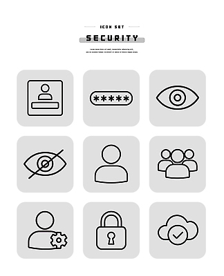 아이콘 디자인 자물쇠 정보 그룹 암호 보호 보안 이미지 시스템 클라우드서비스 설정 사용자 2D아이콘 AI파일 컨셉 안전 서비스 파일형식 벡터