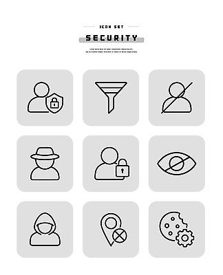 아이콘 안전 기계 트래킹 정보 보호 잠금 보안 위치 보호자 기능 필터 사용자 2D아이콘 AI파일 컨셉 레저 파일형식 벡터