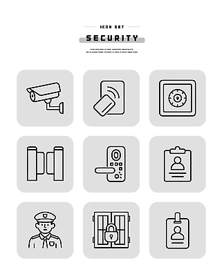 아이콘 자물쇠 기술 관리 경비 안전 카메라 자료 보호 보안 감시 시스템 경호원 방범 출입카드 2D아이콘 AI파일 직업 컨셉 전자제품 출입증 파일형식 벡터