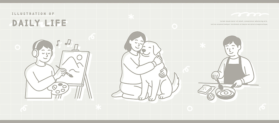 행복 예술 음식 일러스트 가족 안기 모션 함께함 요리 미술 사람 취미 일상 생활 반려동물 시간 그리기 개 그림 공유 창의력 국내일러스트 AI파일 동물 감정 컨셉 포유류 관계 문화예술 라이프 파일형식 벡터