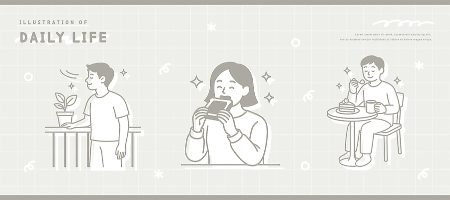 나무 식물 행복 음식 일러스트 모션 식탁 탁자 휴식 사람 취미 일상 장식 컵 식사 방 그리기 먹기 즐거움 향기 순간 국내일러스트 AI파일 식기 감정 가구 컨셉 라이프 냄새 파일형식 벡터