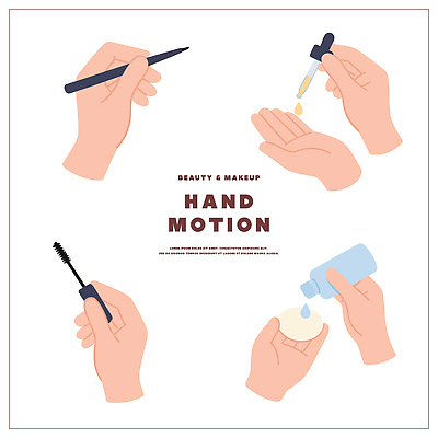 손 여자 일러스트 손가락 손짓 일상 화장 뷰티 화장품 화장용품 자신감 피부관리 마스카라 기초 기초화장 아이메이크업 국내일러스트 AI파일 감정 모션 사람 라이프 신체부위 미용용품 파일형식 벡터