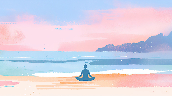 JPG 여유 파도 바다 분홍색 일러스트 모션 자연 하늘 휴식 사람 해변 일상 평화 일몰 분위기 명상 국내일러스트 AI일러스트 AI콘텐츠 감정 컬러 컨셉 라이프 노을 생태계 파일형식