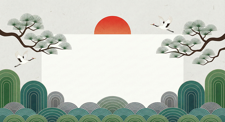 JPG 나무 전통 디자인 명절 백그라운드 곡선 일러스트 모션 자연 조류 하늘 새해 산 한국 풍경 초록색 태양 일출 회색 원형 기러기 국내일러스트 AI일러스트 AI콘텐츠 자연요소 도형 식물 동물 기념일 아시아 선 컬러 노을 생태계 파일형식