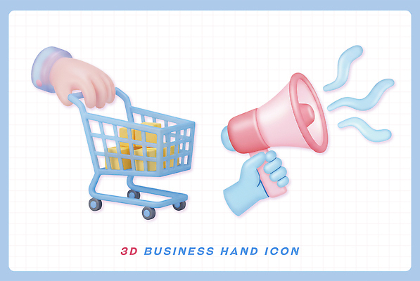 컬러 컨셉 이벤트 신체부위 파란색 쇼핑 3D 바구니 파일형식 장바구니 확성기 손 비즈니스 상징 알림 마케팅 모션 구매 판매 통신 아이디어 프로모션 PSD 분홍색 하늘색 편집이미지 편집3D