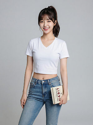 JPG 모델 편집이미지 손 여자 패션 포즈 회색배경 새해 한국 서기 미소 책 카메라 청바지 결심 의료성형뷰티 스타일 편집실사 아시아 백그라운드 컨셉 바지 모션 표정 사람 신체부위 전자제품 회색 CG 파일형식