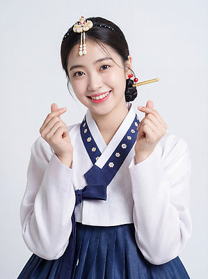 모양 한국전통 전통 손 기념일 아시아 표정 사람 장식 전통의상 CG 파일형식 한복 한국 여자 하트 장신구 웃음 손가락 머리장식 패션 문화 상반신 편집실사 편집이미지 JPG 의료성형뷰티 명절 새해