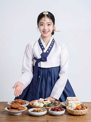 한국전통 전통 기념일 아시아 음식 가구 컨셉 관계 사람 전통의상 CG 파일형식 한복 전통음식 여자 탁자 식사 한국 맛 요리 명절 가족 문화 한식 디저트 편집실사 편집이미지 JPG 의료성형뷰티 새해