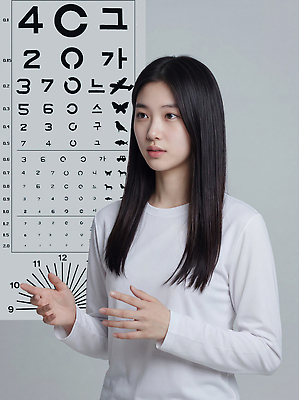 JPG 편집이미지 손 여자 백그라운드 모션 그래프 건강 설명 진료 의사 도구 검사_조사 시력 안과 시력검사 의료성형뷰티 편집실사 AI인물포토 AI콘텐츠 의학 병원 사람 신체부위 의료진 CG 파일형식 AI포토