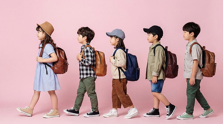 JPG 편집이미지 옷 초등학생 어린이 줄 분홍색 백그라운드 가방 학교 모션 친구 걷기 촬영 의료성형뷰티 편집실사 AI인물포토 AI콘텐츠 학생 잡화 교육 컬러 관계 사람 CG 파일형식 AI포토