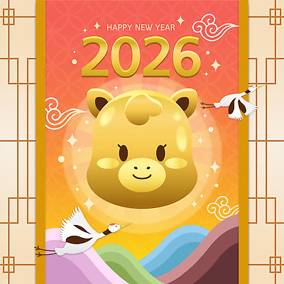 동물 전통 디자인 문화 상징 컬러 백그라운드 일러스트 새해 기념 한국 그래픽 축제 희망 표현 소 축복 그림 말띠 기러기 2026년 국내일러스트 병오년 붉은말 AI파일 감정 아시아 컨셉 포유류 조류 십이지신 말_동물 연도 파일형식 벡터