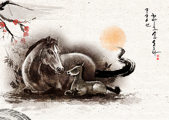 PSD 동물 전통 꽃 감정 예술 백그라운드 일러스트 가족 자연 생명 휴식 근하신년 새해 한국 태양 희망 나뭇가지 말_동물 말띠 조화 순간 국내일러스트 병오년 붉은말 자연요소 나무 식물 아시아 컨셉 포유류 관계 십이지신 생태계 파일형식 2026년