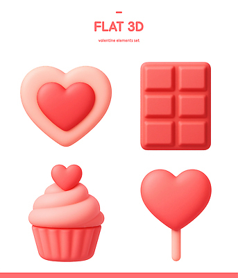 PSD 아이콘 기념일 음식 분홍색 아이스크림 디저트 새해 발렌타인데이 사랑 빨간색 세트 3D아이콘 3D 초콜릿 축제 하트 컵케이크 모양 감정 컬러 데이이벤트 이벤트 케이크 디지털합성 파일형식