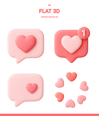 PSD 아이콘 디자인 예술 분홍색 컬러 말풍선 발렌타인데이 사랑 그래픽 장식 3D아이콘 3D 하트 평면 모양 감정 데이이벤트 디지털합성 파일형식